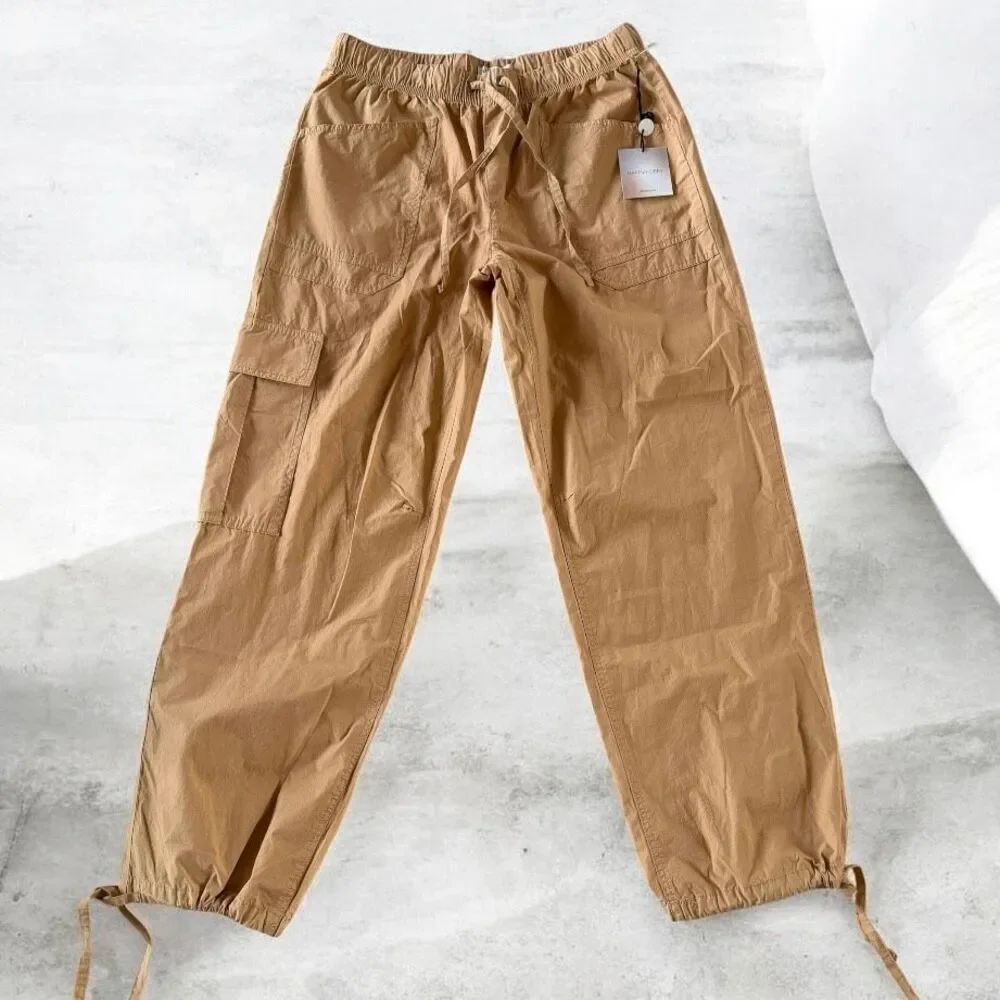 NWT Gorgeous Happily Grey Sz L Cotton Tan Mustard Parachute Cargo Jogger Pants